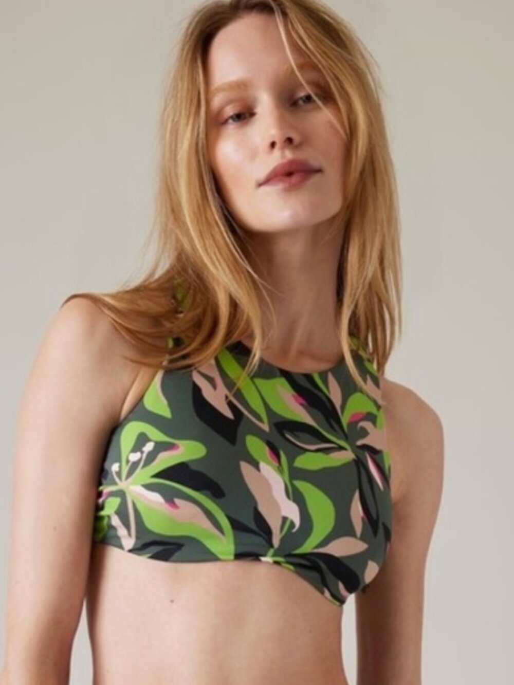 Athleta Maldives Bra Cup Bikini Top Deep Fern Floral Size 34 B/C Like NEW